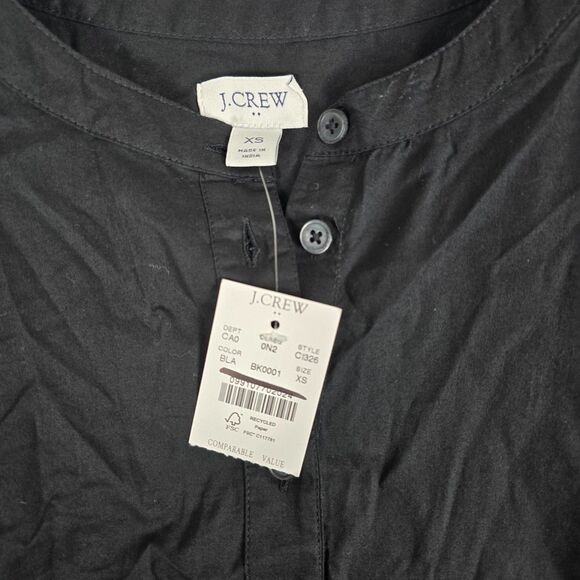 J.Crew Eyelet Sleeve Button-Up Blouse Women XS Black Long Sleeve Top Cotton - Picture 3 of 9